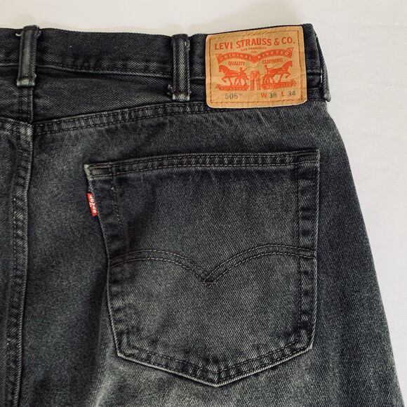 Levis 505 Jean Men 38x34 Black Denim Straight Leg Regular Fit 100% Cotton Street - Picture 3 of 7